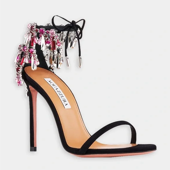 New AQUAZZURA Moonwalk 105 crystal-embellished suede sandals 39.5 $1,895 - Picture 4 of 11